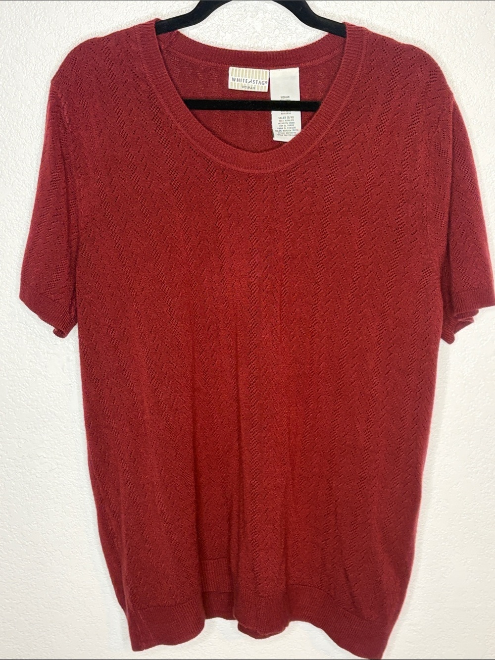 White Stag Wine Red Short Sleeve Crew Sweater With Pattern Weave Size 18W/20W